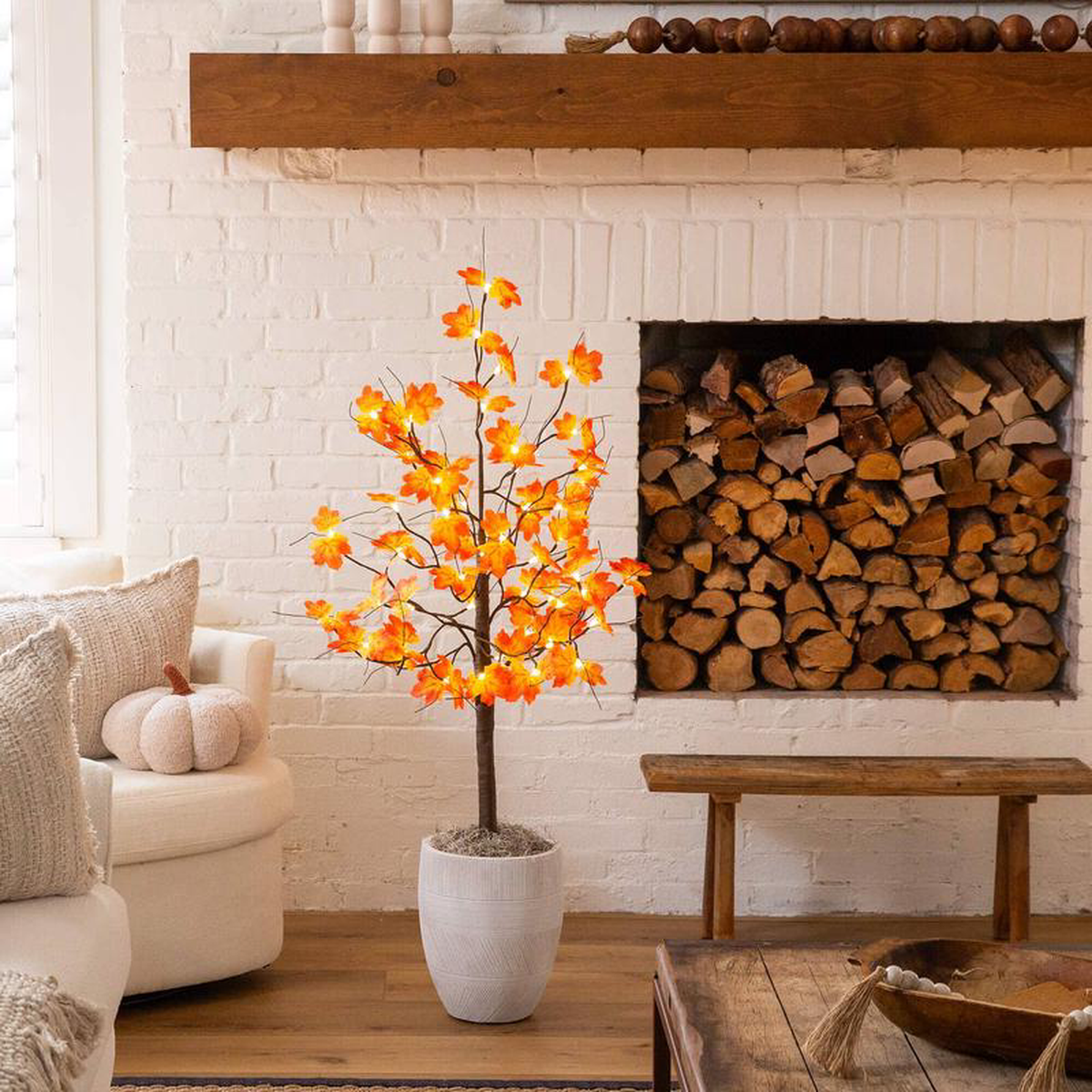 48217 Pre-Lit Minimalist Autumn Maple Artificial Fall Tree with 56 Warm White LED Lights