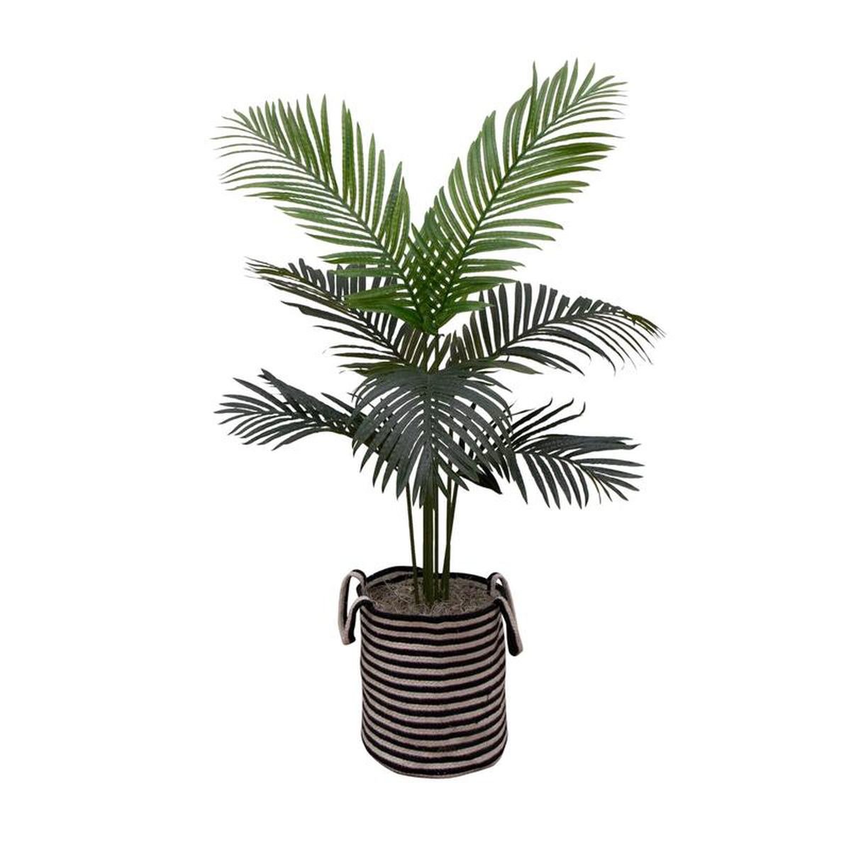 48217 Artificial Paradise Palm in Black and White Striped Basket