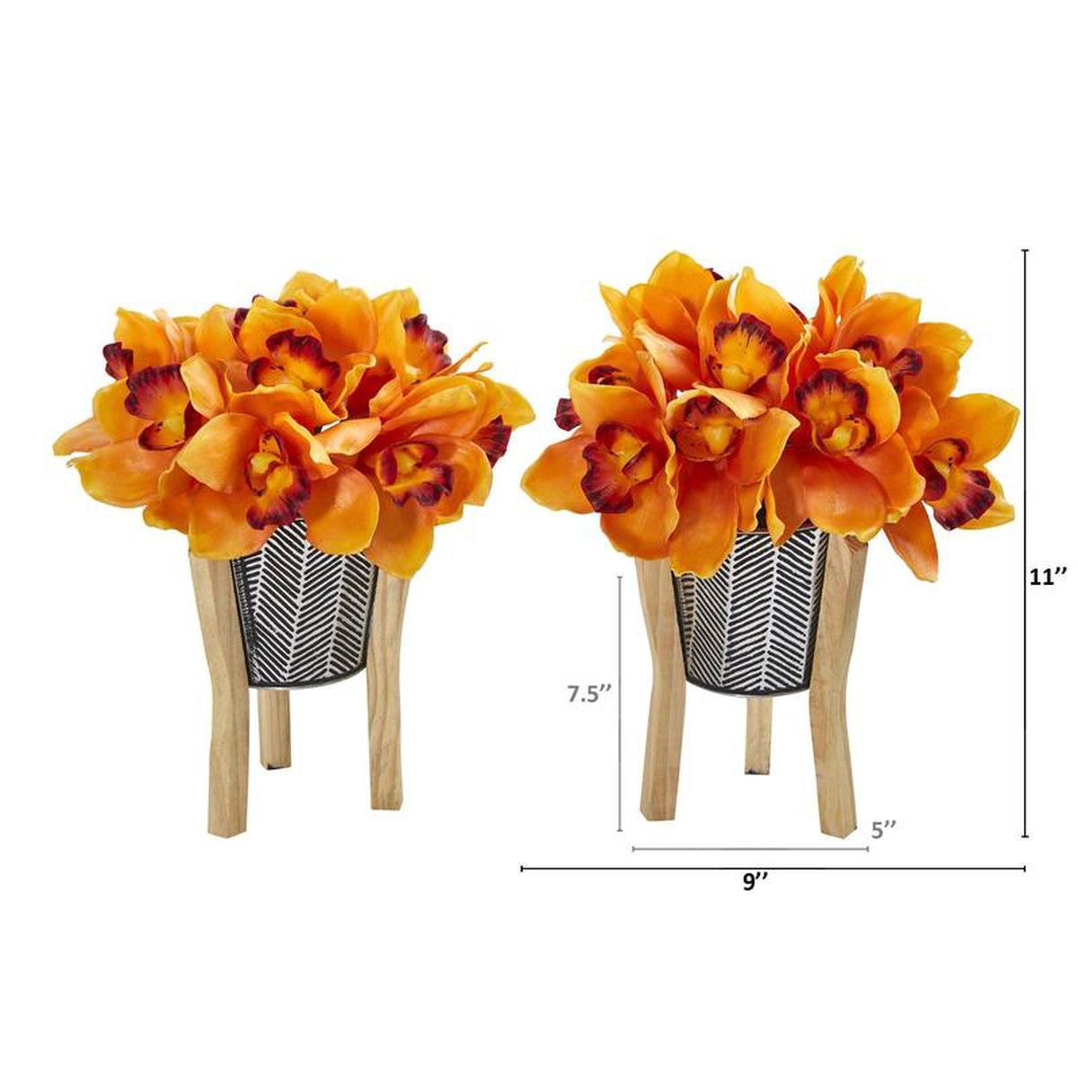 11 Cymbidium Orchid in Tin Vase with Legs (Set of 2)