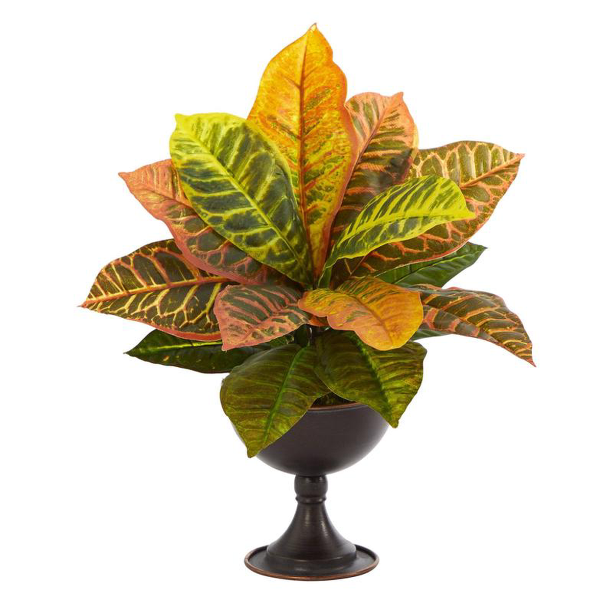 14 Garden Croton Artificial Plant in Metal Chalice (Real Touch)