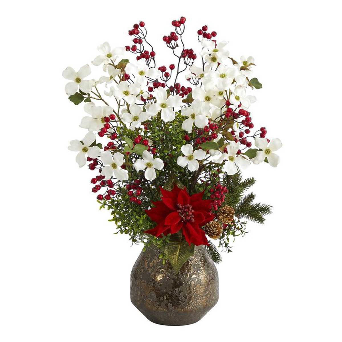 31 Poinsettia Dogwood and Berry Artificial Arrangement in Designer Vase