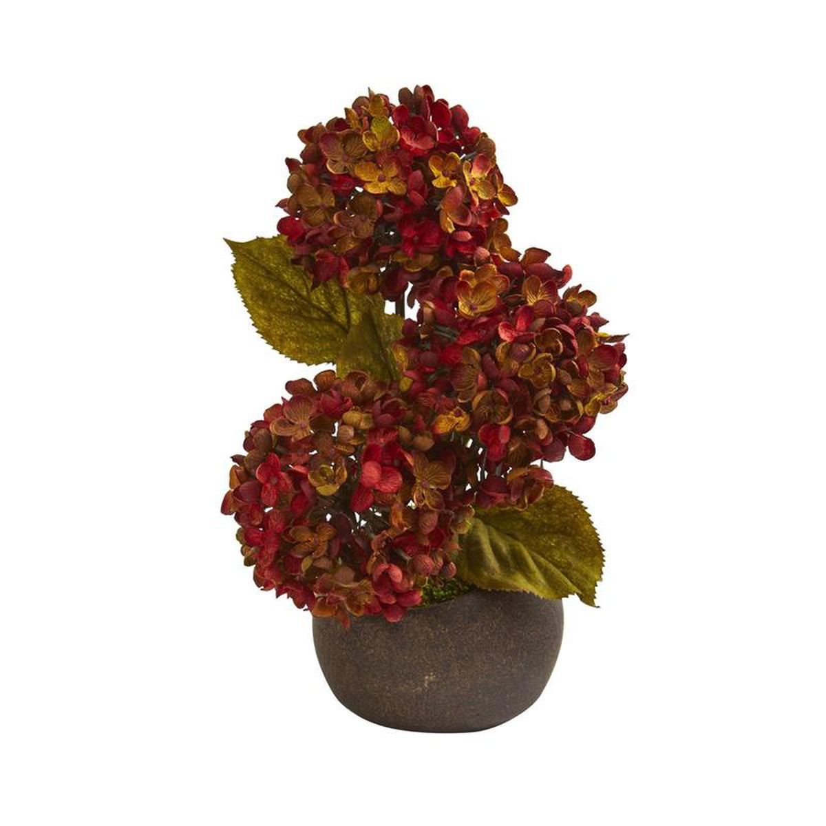 14 Fall Hydrangea Artificial Arrangement in Stone Vase