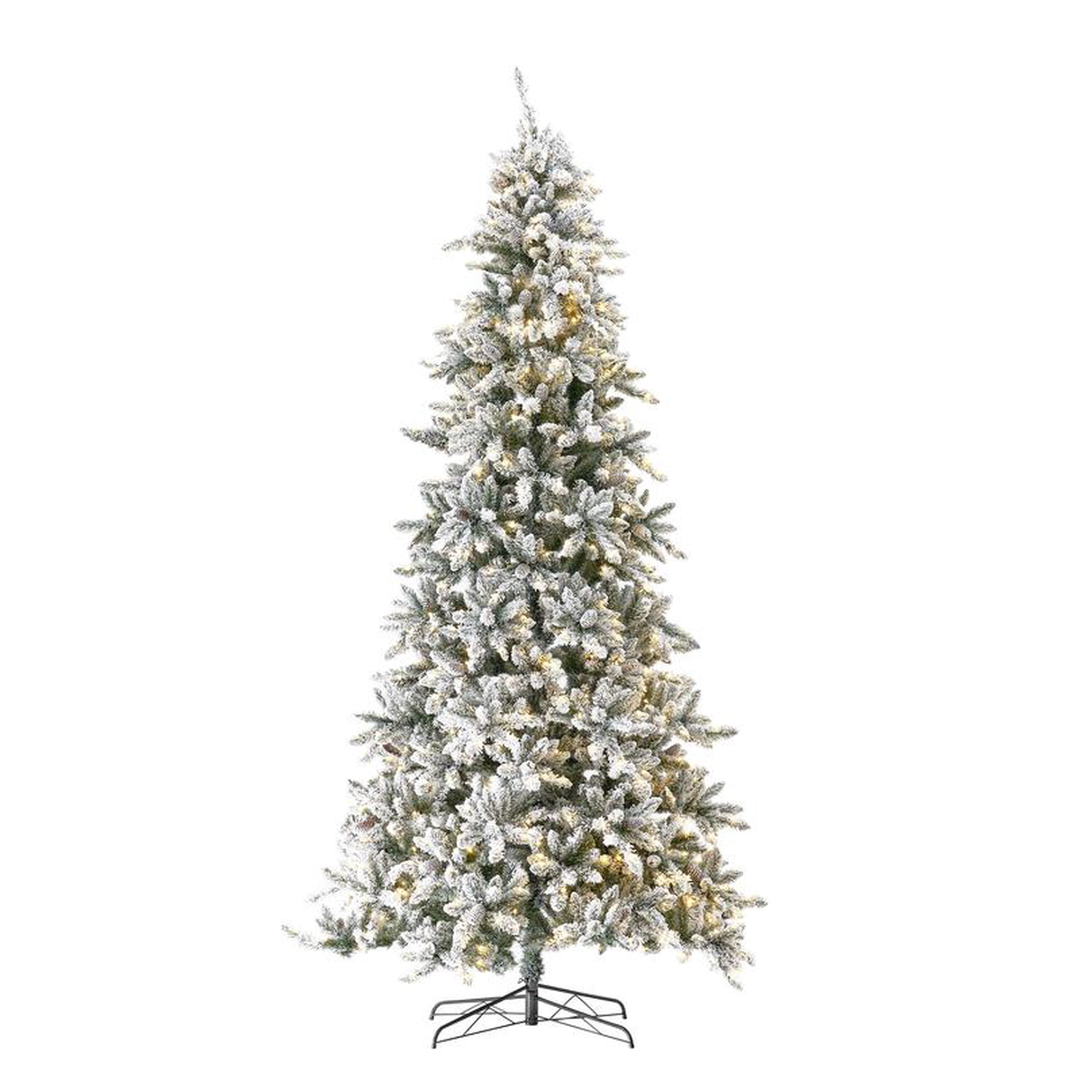 10 Flocked Livingston Fir Artificial Christmas Tree with Pine Cones 750 Clear Warm LED Lights and 2424 Bendable Branches