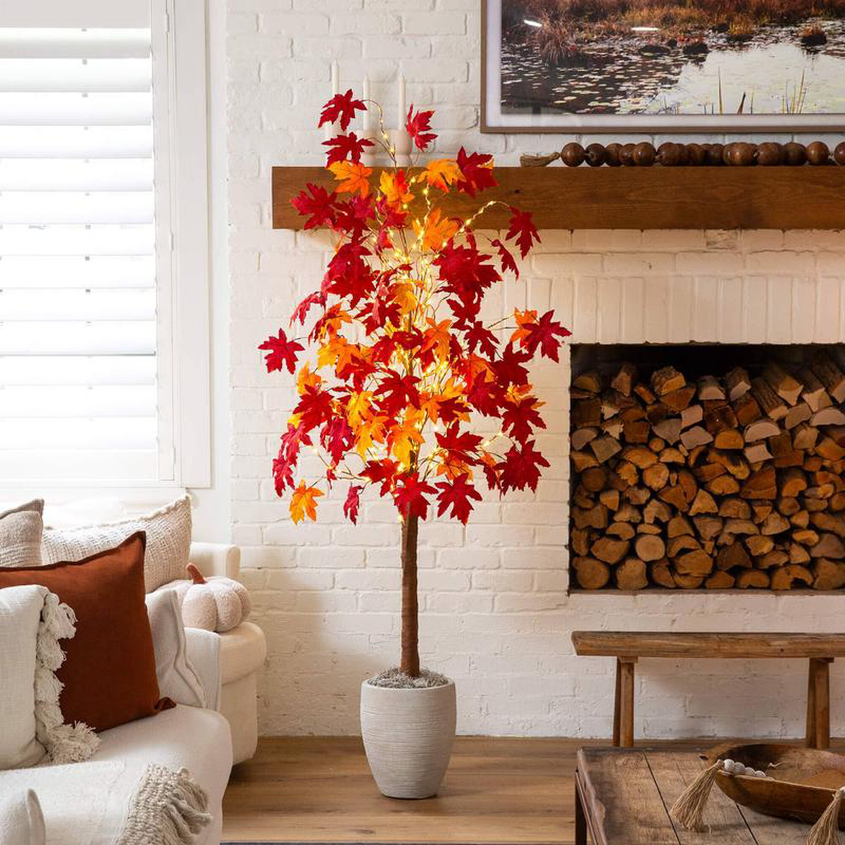 68217 Pre-Lit Autumn Weeping Maple Artificial Fall Tree with 300 Warm White LED Lights