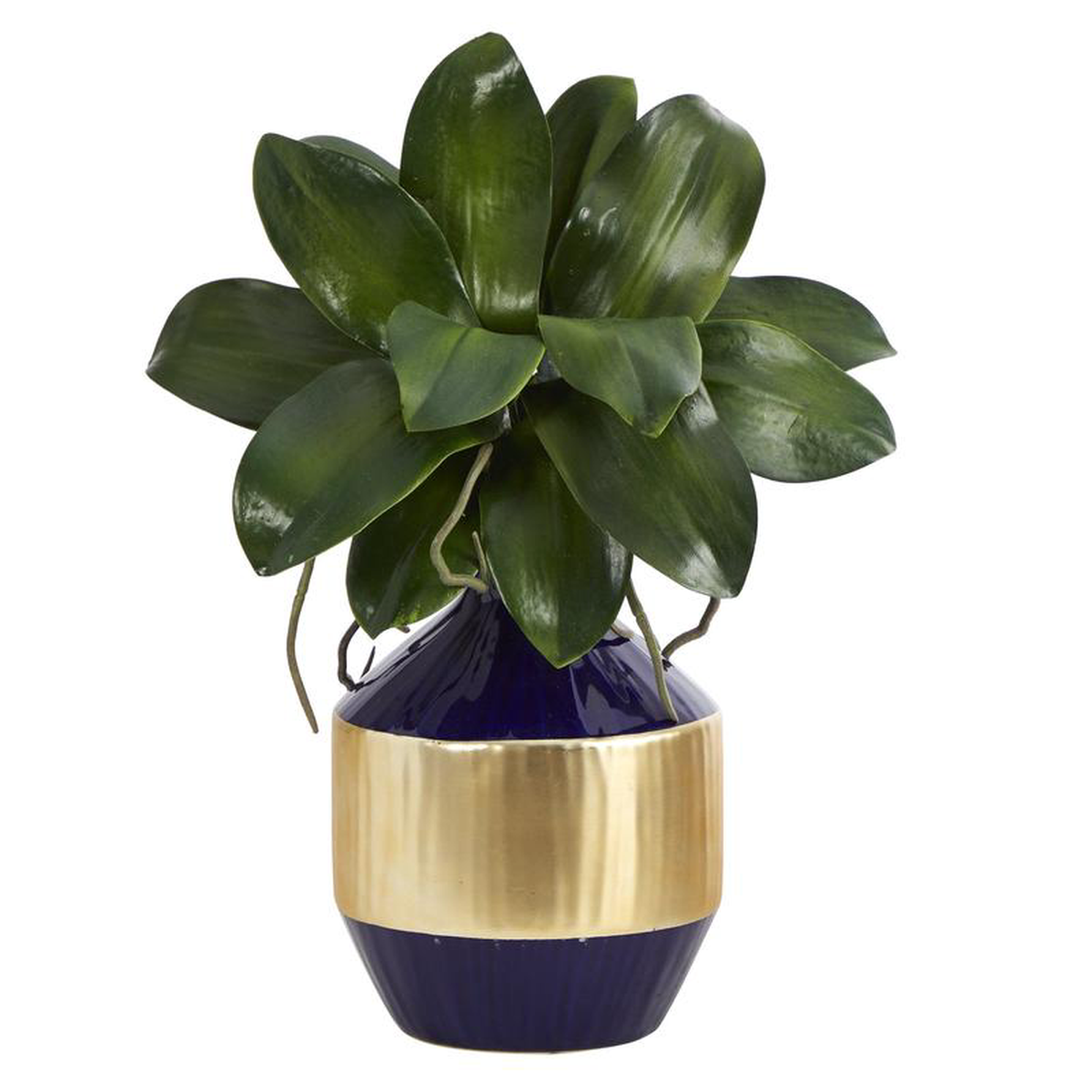 14 Phalaenopsis Orchid Leaf Artificial Plant in Blue and Gold Planter
