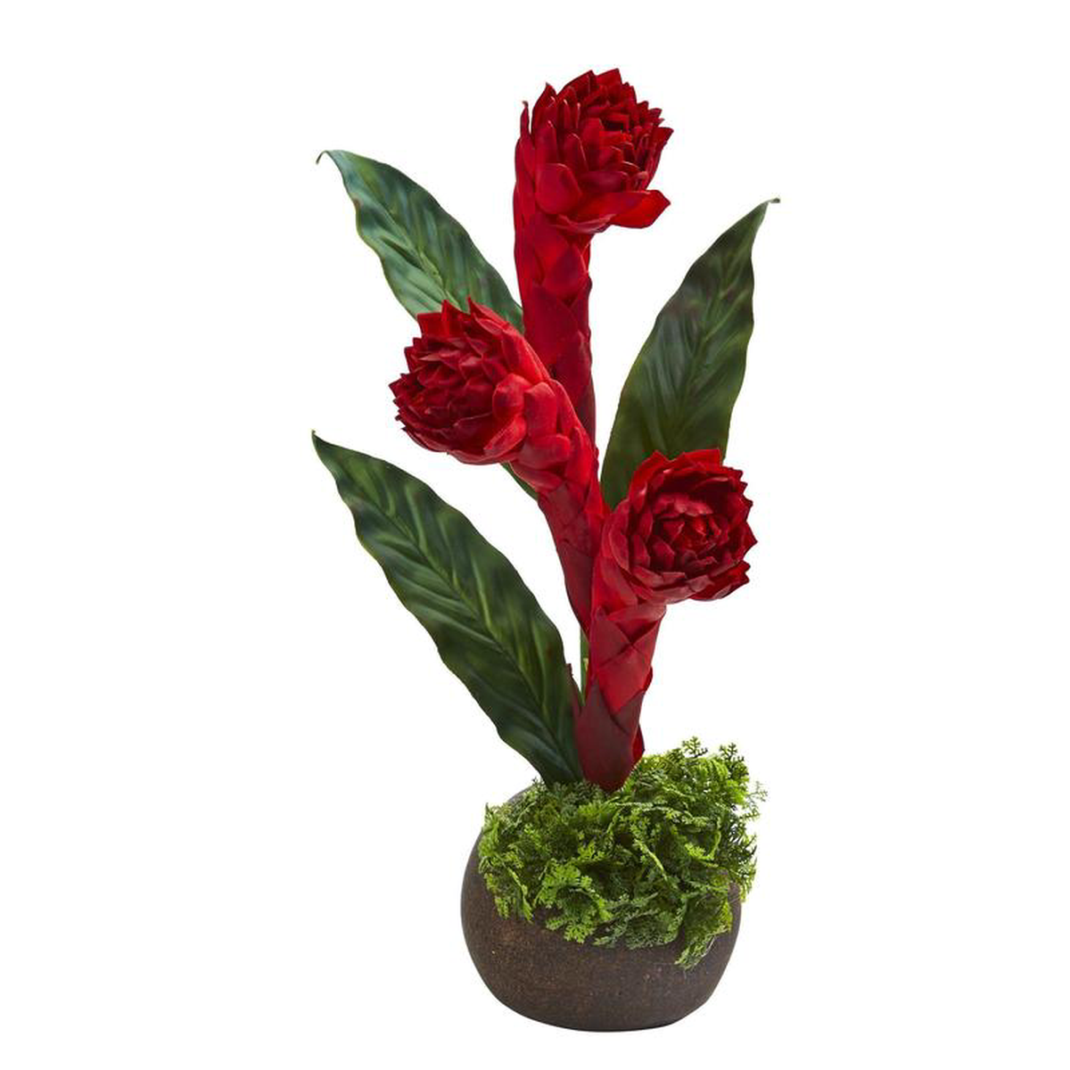 19 Triple Bromeliad Artificial Plant in Stone Planter