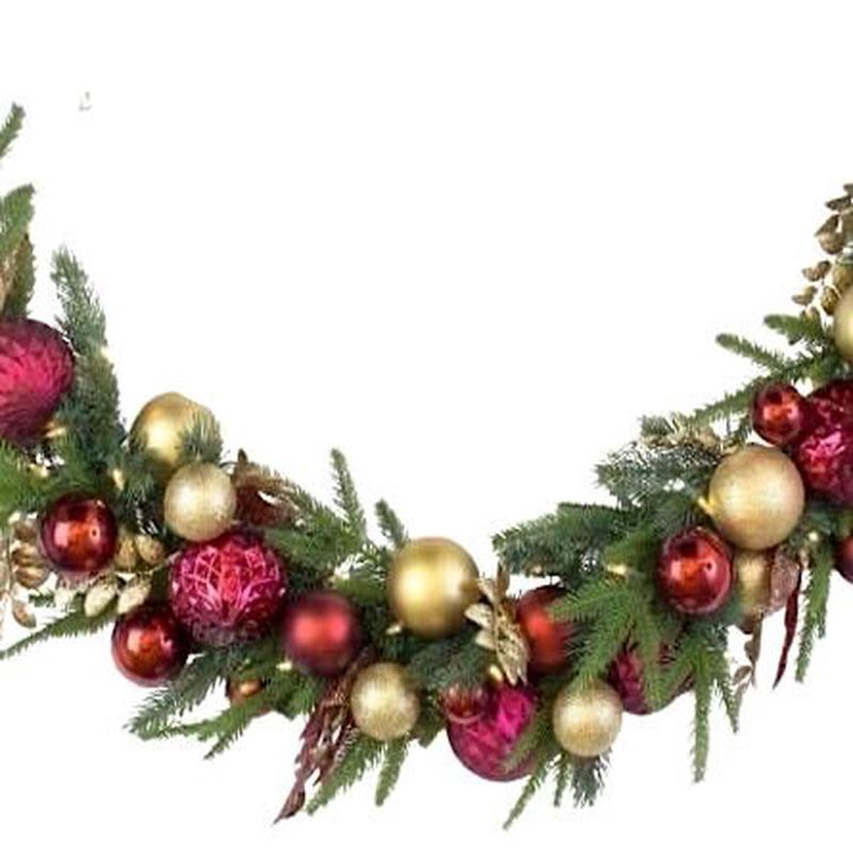 Fresh Garland with Gold and Red Christmas Ball
