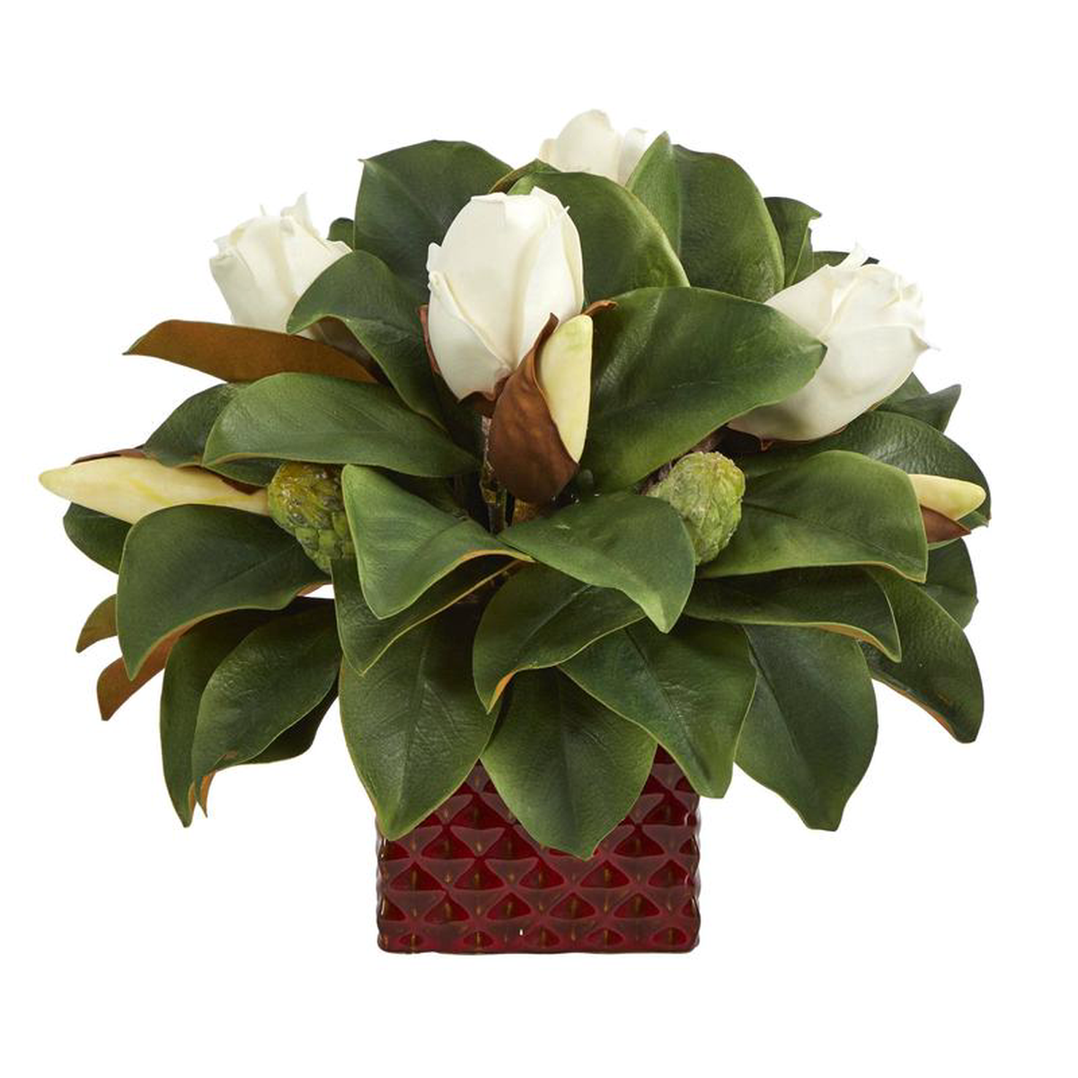13 Magnolia Bud Artificial Plant in Red Planter