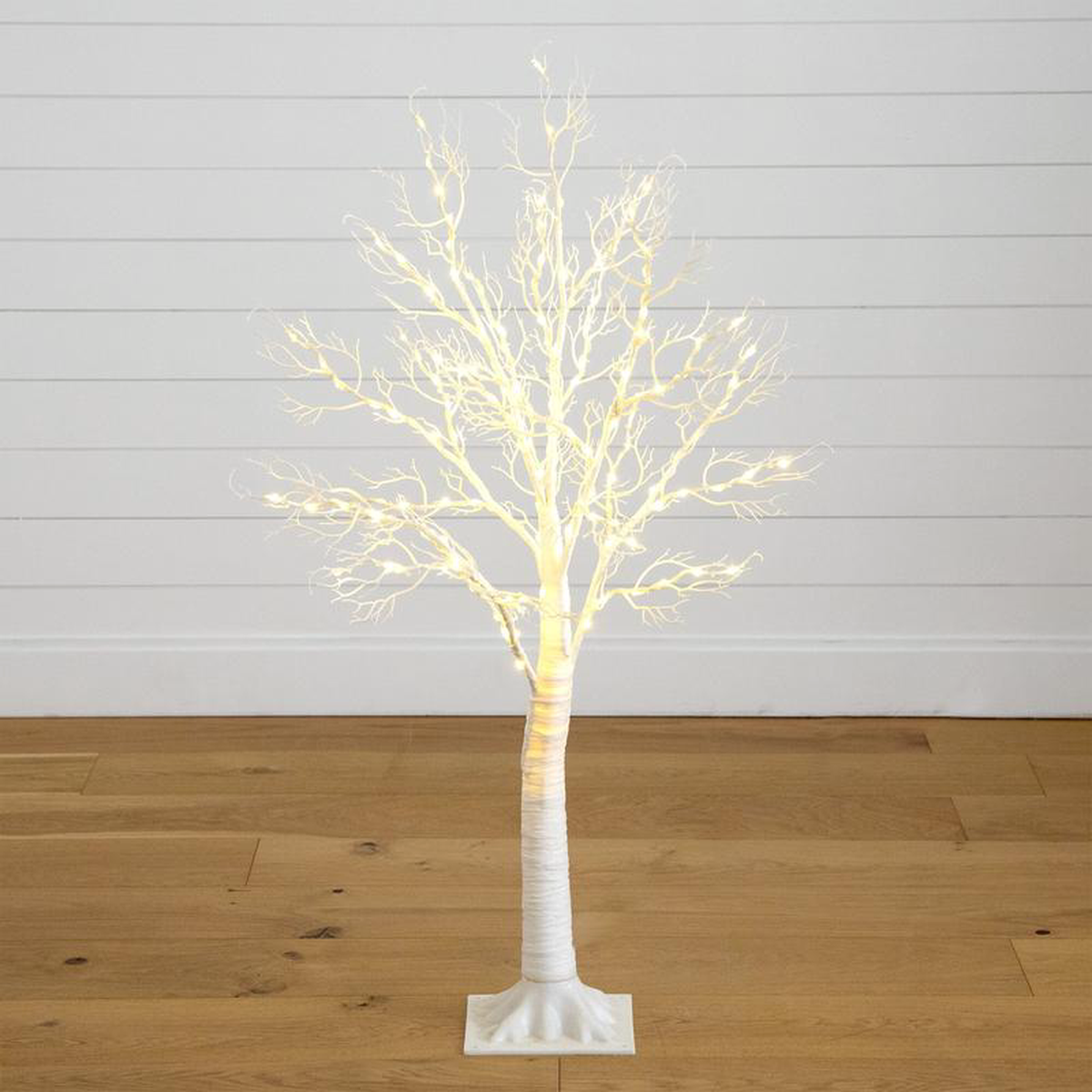 4 Pre-Lit Artificial White Twig Tree with 160 Warm White LED Lights
