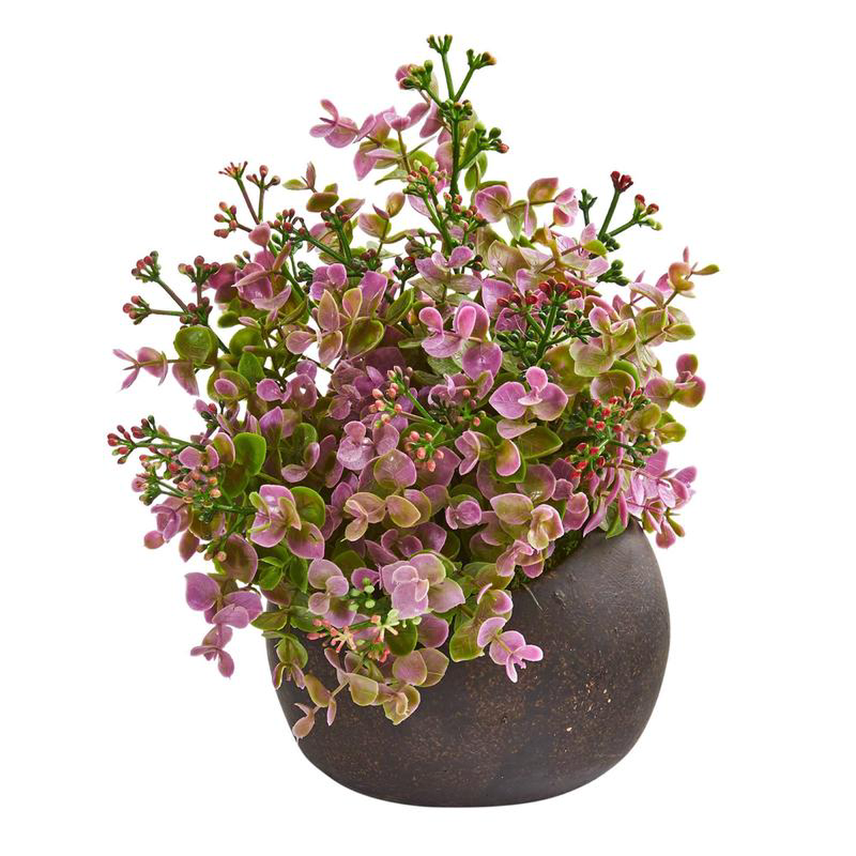 10 Eucalyptus and Sedum Artificial Plant in Stone Brown Planter