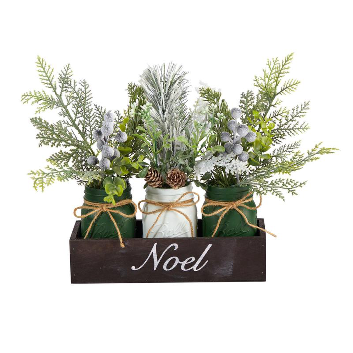 12 Holiday Winter Pine Berries and Pine Cone Three Piece Mason Jar Noel Table Arrangement Dcor