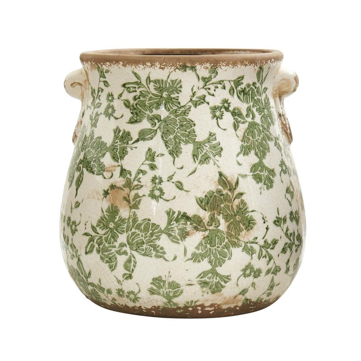 10 Tuscan Ceramic Green Scroll Planter w Handles
