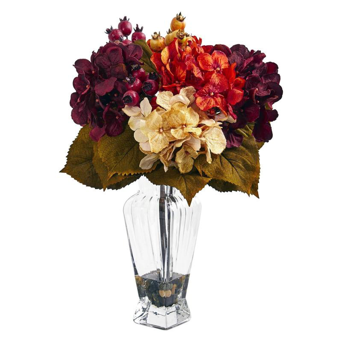 168221 Artificial Autumn Hydrangea Berry Arrangement in Glass Vase8221
