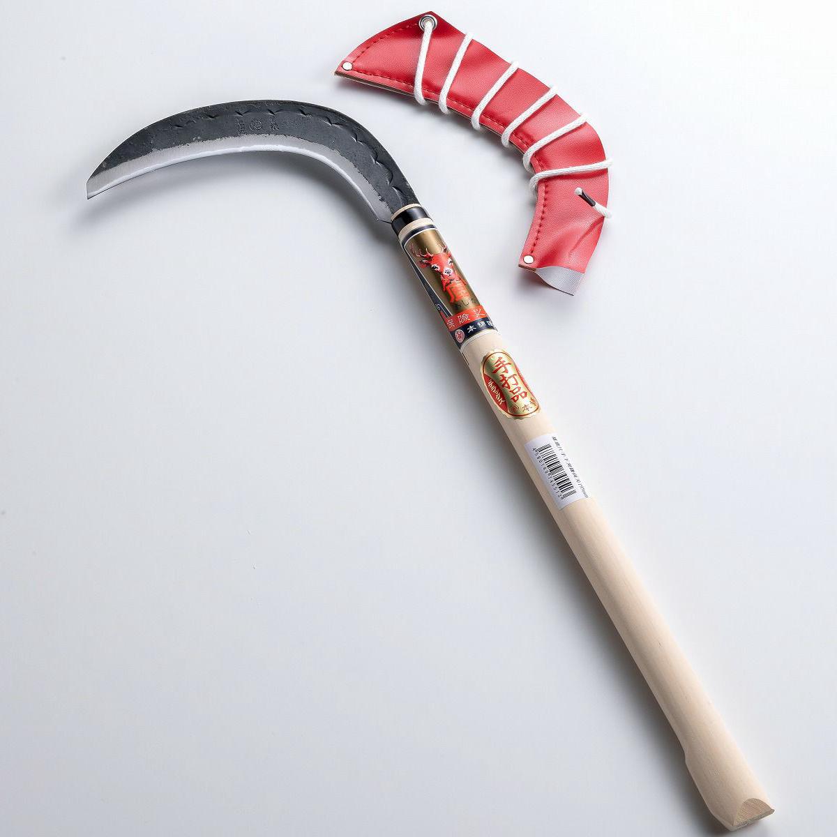 "OJIKA" Long Handle Double-Bevel Aogami Steel grass cutting sickle, Blade 195mm