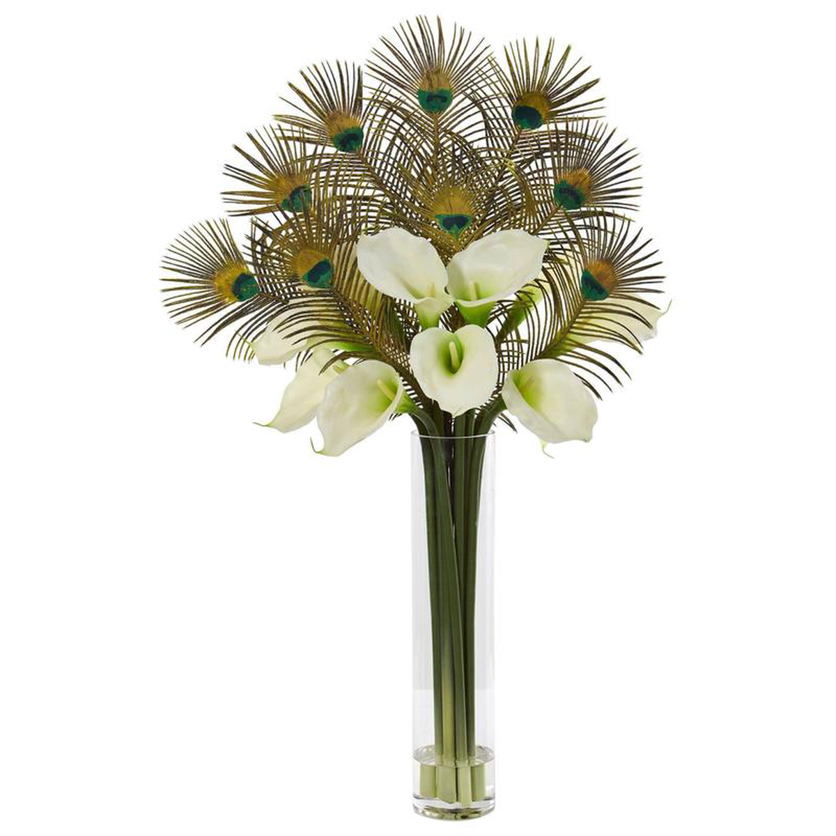 36 Peacock and Calla Lily Artificial Arrangement in Cylinder Glass