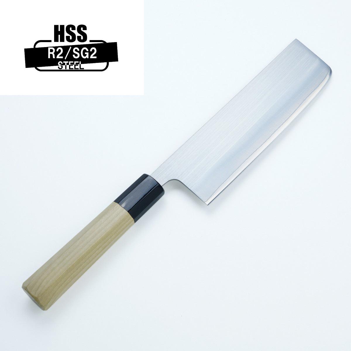 "HONMAMON"  Nakiri (Vegetable Knife) R2 Steel with Buffalo Octagon Handle, 165mm