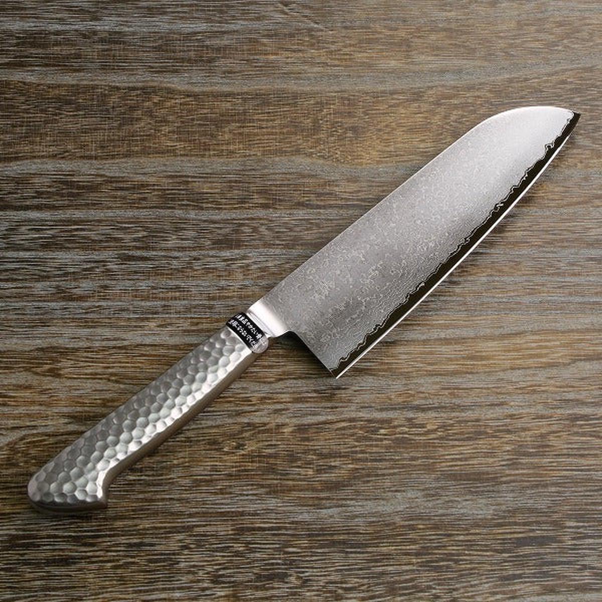 "HONMAMON" Santoku (Multi-Purpose Knife) Stainless and Nickel 63 Layers Damascus, 175mm