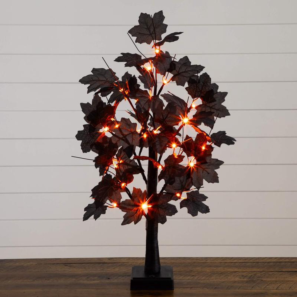 2 Pre-Lit Artificial Halloween Black Maple Tree with 24 Orange & Purple LED Lights